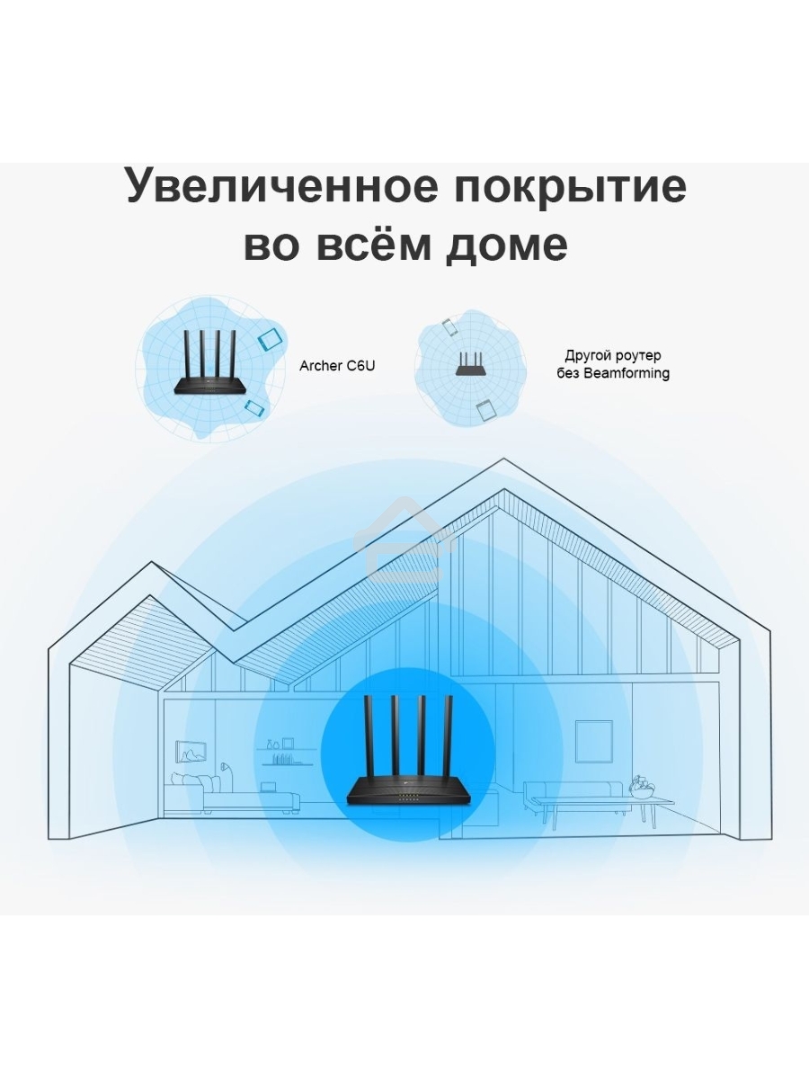 Роутер беспроводной TP-Link Archer C6U AC1200 10/100/1000BASE-TX/4G ready черный