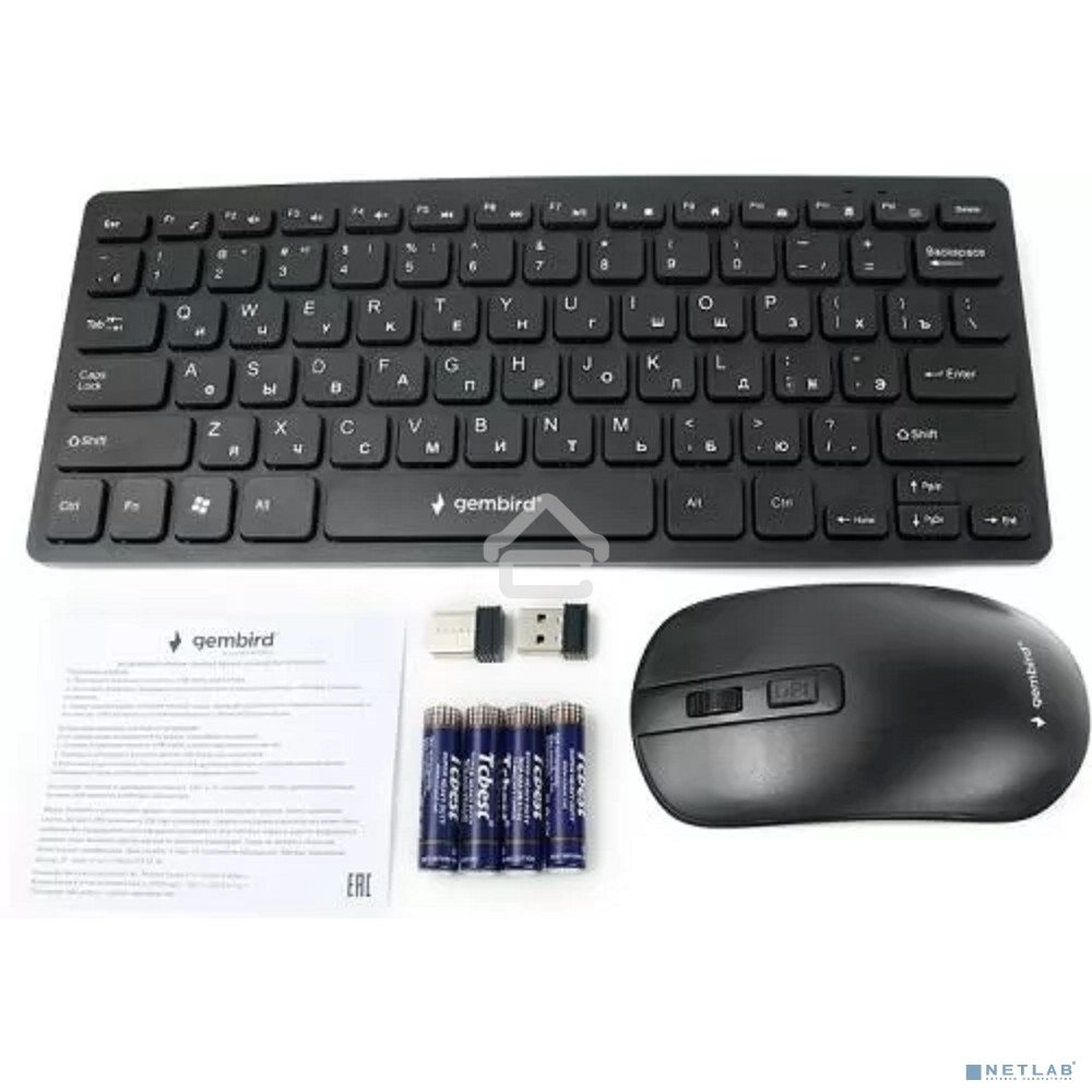 Комплект клавиатура+мышь беспроводные Gembird KBS-9100, 2.4ГГц, чёрн, 84кл, 1600 DPI, бат. в компл.