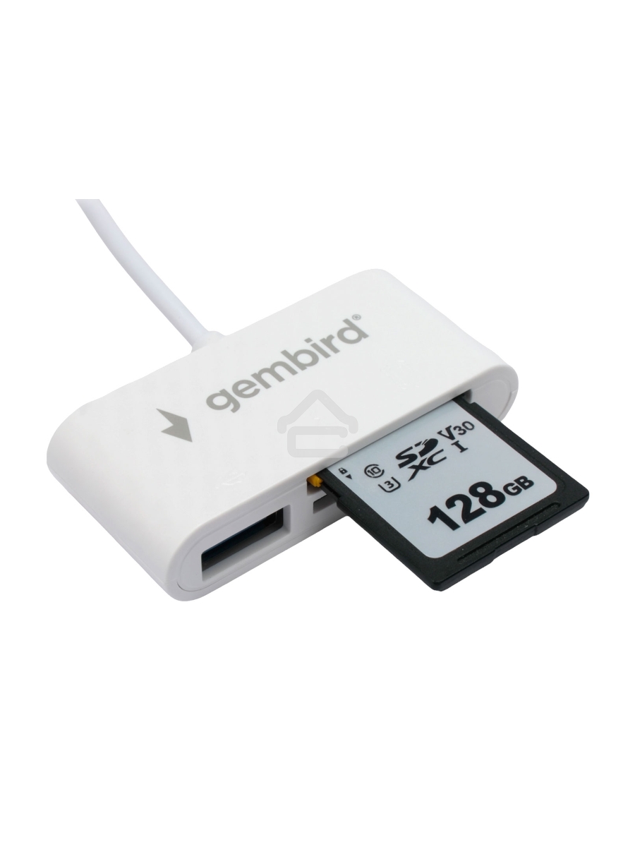 Картридер Type-C (2.0) Gembird FD2-MSD-2, 3в1: SD, TF (MicroSD), USB2.0, кабель 10см, белый