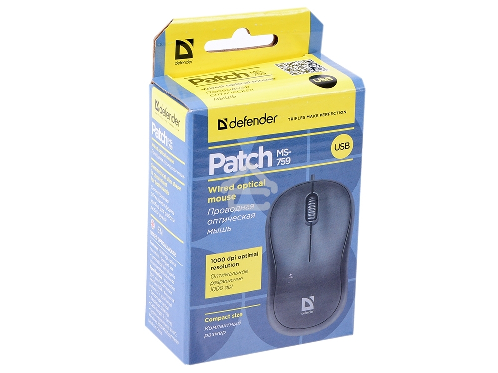 Мышь проводная Defender Patch MS-759 черный, 1000 dpi, USB, кнопки - 3