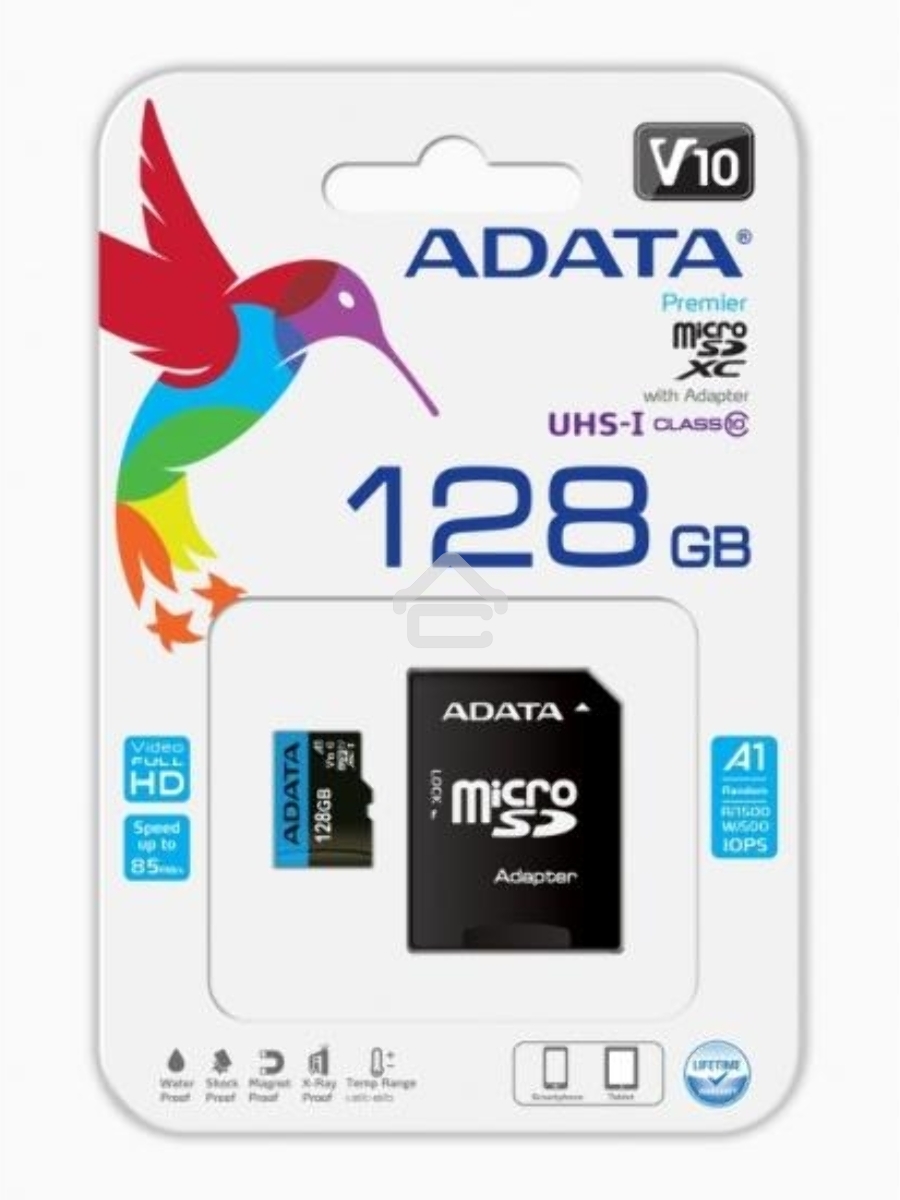 Флеш карта Micro SecureDigital 128Gb ADATA AUSDX128GUICL10A1-RA1 {MicroSDXC Class 10 UHS-I, SD adapter}