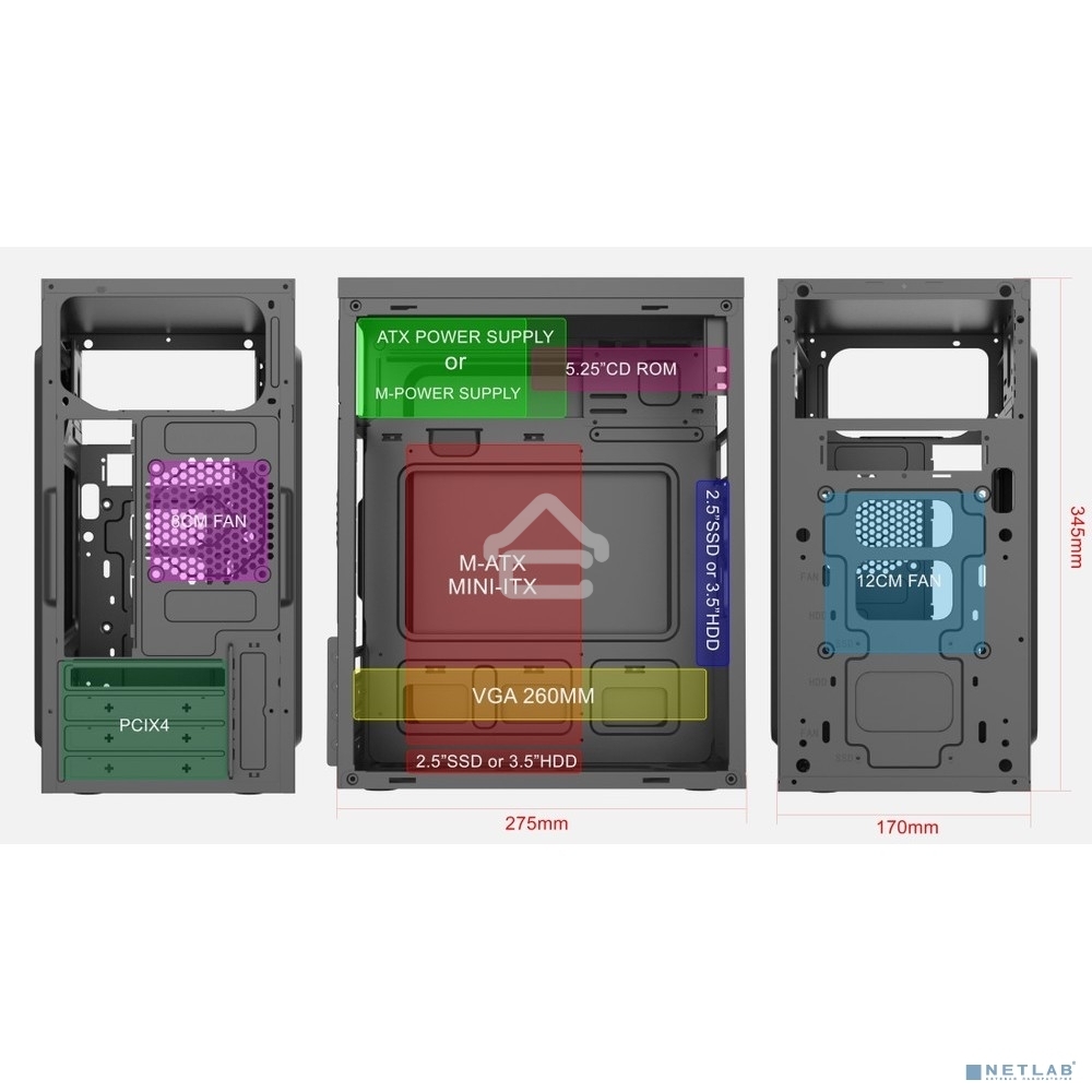 Компьютерный корпус Case Forza mATX case, black, w/PSU 450W 12cm, w/2xUSB3.0, w/pwr cord, w/o FAN