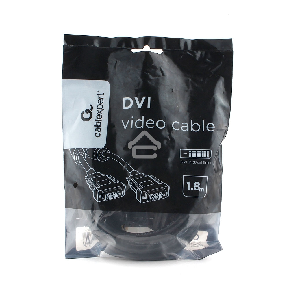 Кабель DVI-D dual link Cablexpert CC-DVI2L-BK-6, 25M/25M, 1.8м, CCS, черный, экран, феррит.кольца, пакет