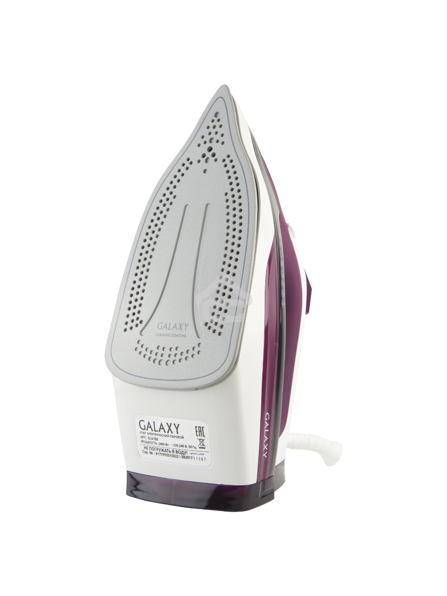 Утюг Galaxy Line GL 6108, бордовый с белым, паровой, 2400 Вт, постоянный пар 50 г/мин, паровой удар 230 г/мин, функции: автоотключение, самоочистка, антикапля, антинакипь, вертикальное отпаривание, индикатор автоотключения, индикатор нагрева, функция увла