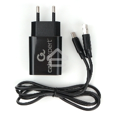 Адаптер питания Cablexpert MP3A-PC-37 USB 2 порта, 2.4A, черный + кабель 1м Type-C