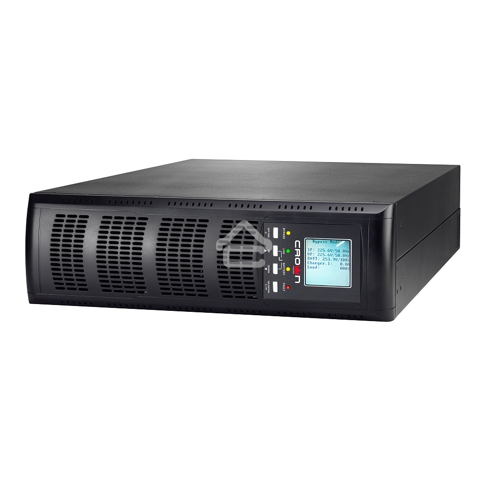Источник бесперебойного питания CROWN On-Line CMUOA-300X-10K 10000VA/9000W, корпус металл, TOWER&RACK, 3U+3U, АКБ 16*12V/7AH, PF-0.9, AVR 110-300V, порт USB+RS-232, EPO, розетки - клемная колодка (Ph+N+GND), входной кабель 2,5 м, вентилятор охлаждения, ав