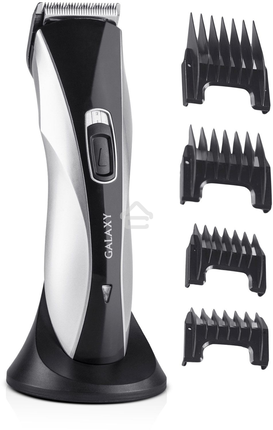 Набор для стрижки Galaxy Line GL 4155, черный с серебристым, лезвия из японской нержавеющей стали, индикатор работы и заряда, время непрерывной работы 45 мин, 4 насадки–расчески (3, 6, 9, 12 мм), эргономичный дизайн