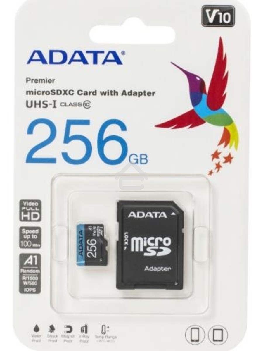 Карта памяти ADATA MICRO SDXC 256GB W/AD. AUSDX256GUICL10A1-RA1