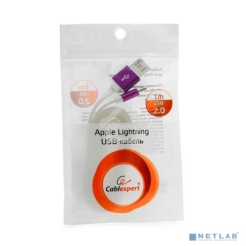 Кабель Gembird USB 2.0 Cablexpert CC-ApUSBp1m, AM/Lightning 8P, 1м, силиконовый шнур, разъемы фиолетовый металлик, пакет