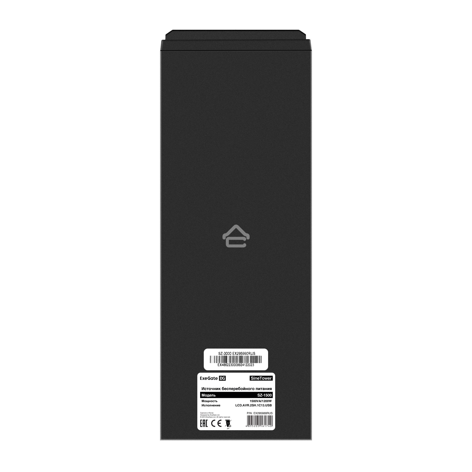 Источник бесперебойного питания (инвертор, синус, для котла) ExeGate SineTower SZ-1500.LCD.AVR.2SH.1C13.USB <1500VA/1200W, чистая синусоида, LCD дисплей, AVR, 2*Schuko+1*C13, USB, линейно-интерактивный, внешняя батарея 24В до 200Ач, Black>