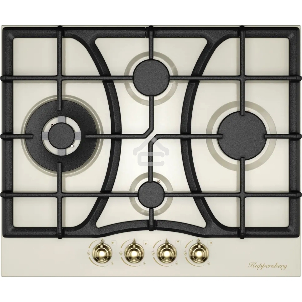 Газовая варочная панель Kuppersberg FS 610 C Bronze, газ, Classic, 61 см, автоматический электроподжиг, газ-контроль, SABAF конфорки, чугунные решетки, цвет бежевый, цвет фурнитуры бронзовый