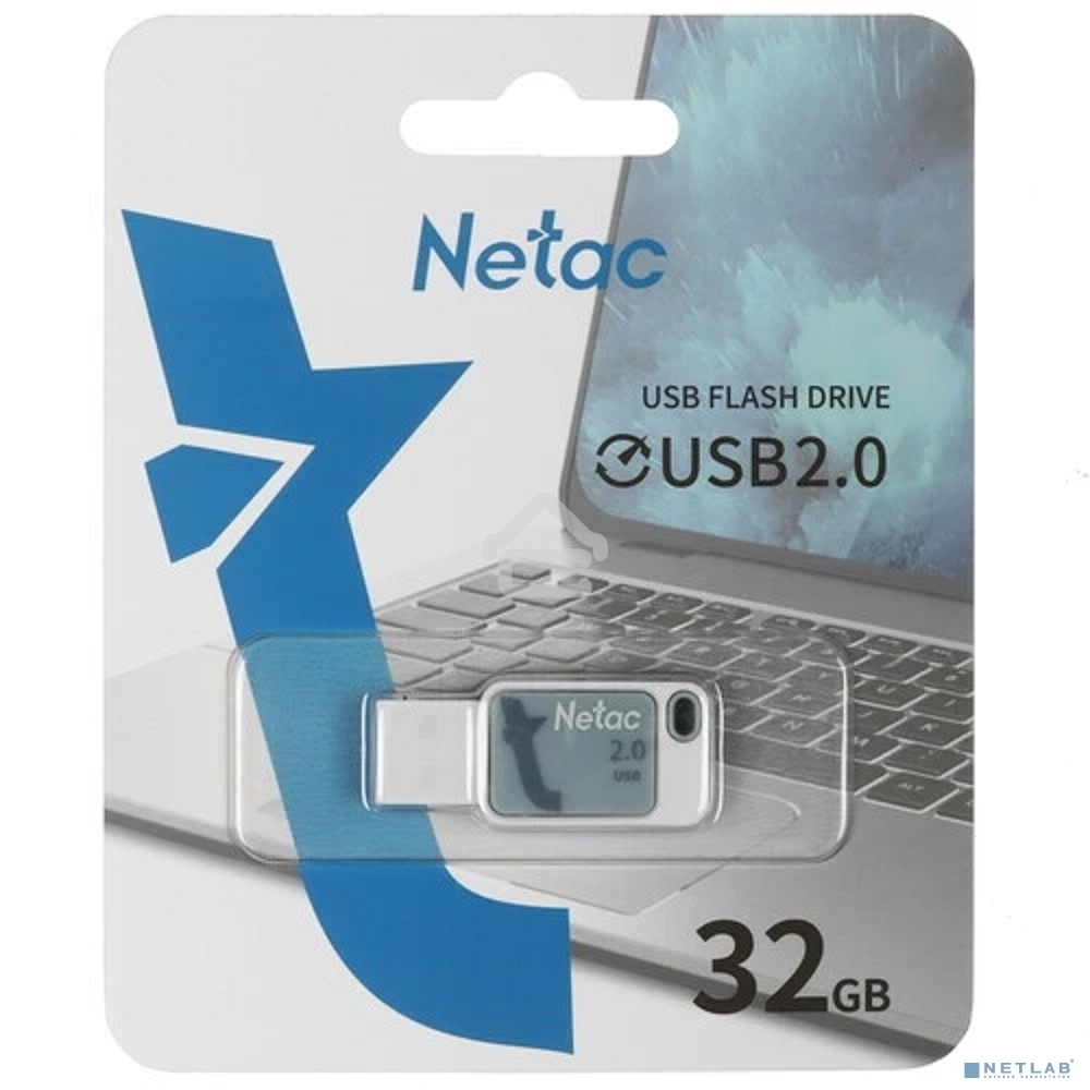 Флешка USB Netac UA31 (NT03UA31N-032G-20BL), 32Gb, USB 2.0, R/W 110/45, синий/белый