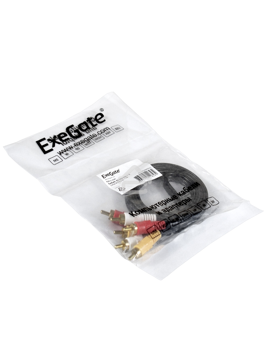 Кабель аудио Exegate EX284947RUS EX-CCV-539-1.5 (3xRCA M/3xRCA M, 1,5м)