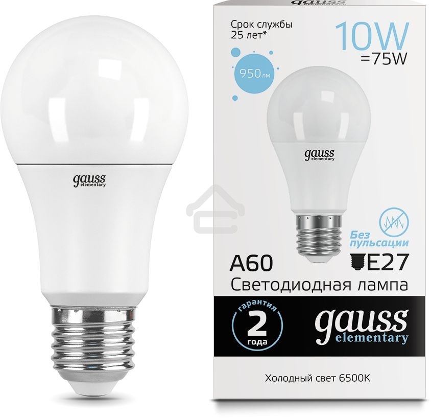 Лампа светодиодная LED Gauss Elementary A60 10Вт E27 6500К