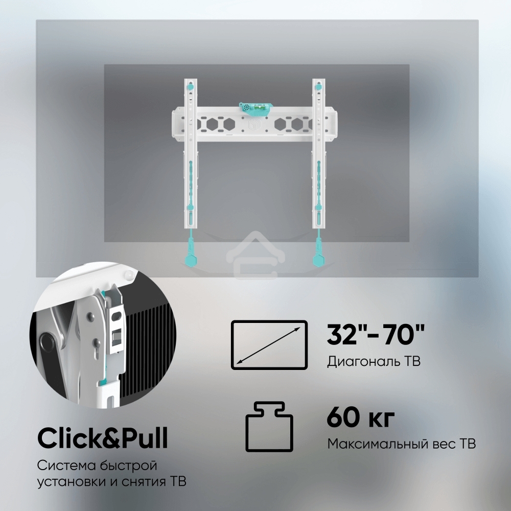 Кронштейн ONKRON TM5W/32-65'' макс 400*400 наклон +12º от стены: 35-145мм, макс вес 68,2кг, встр уровень, белый