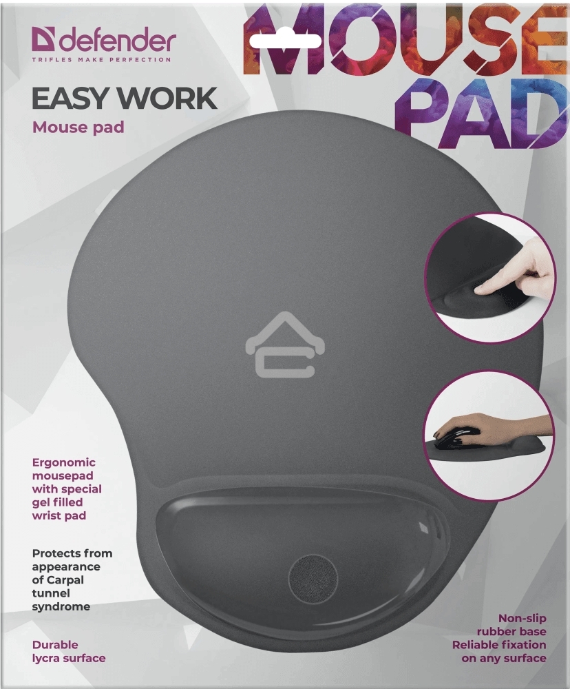 Коврик для мыши Defender гелевый Easy Work (серая лайкра) нескользящ.основа,260х225х5мм