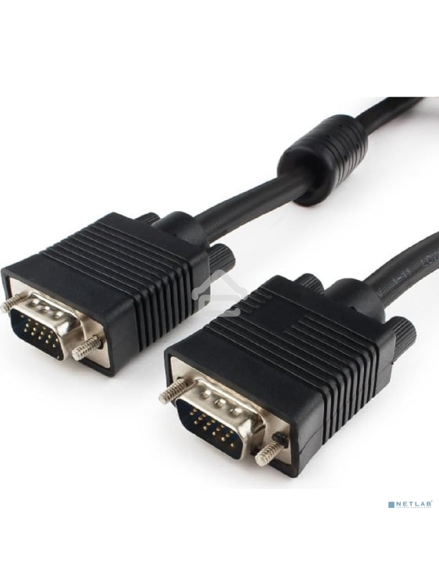 Кабель VGA Premium Cablexpert CC-PPVGA-15M-B, 15M/15M, 15м, черный, тройной экран, феррит.кольца, пакет