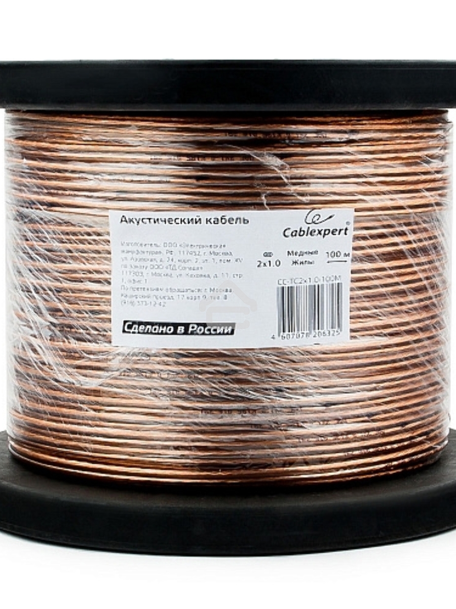 Акустический кабель Cablexpert CC-TC2x1,0-100M, прозрачный, 100 м, на катушке