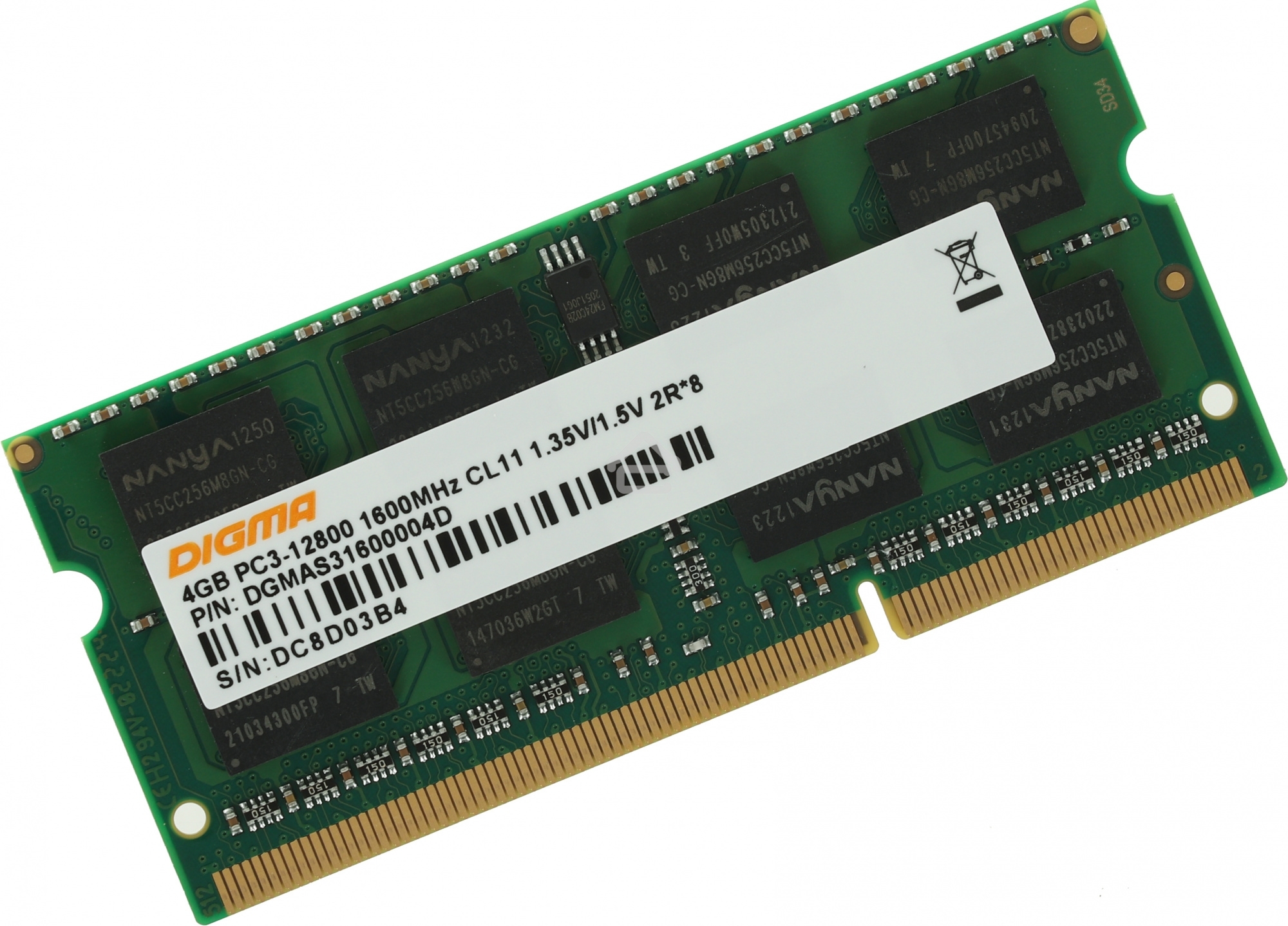 Оперативная память Digma, DDR3, 4GB (1x4 GB), 1600 MHz, CL11, SO-DIMM