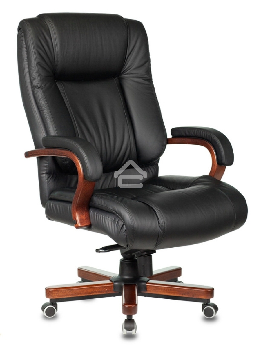 Кресло руководителя Бюрократ T-9925WALNUT/BLACK черный, кожа, крестовина дерево