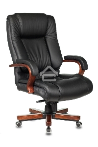 Кресло руководителя Бюрократ T-9925WALNUT/BLACK черный, кожа, крестовина дерево