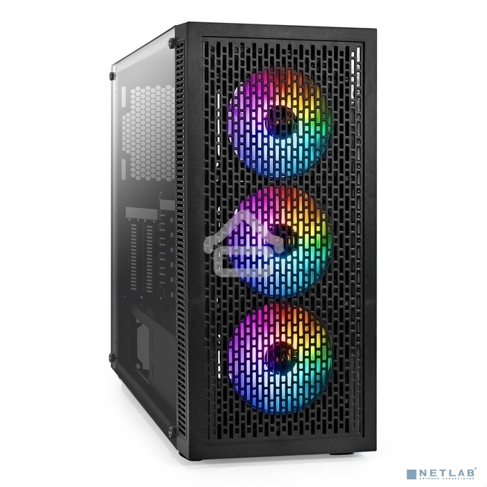 Компьютерный корпус Miditower ExeGate EVO-5001A-700NPX (ATX, БП 700NPX с вент. 12 см, 2хUSB+1хUSB 3.0+HD Audio, черный, 3 вент.12см с RGb подсветкой, боковая панель - закаленное стекло)