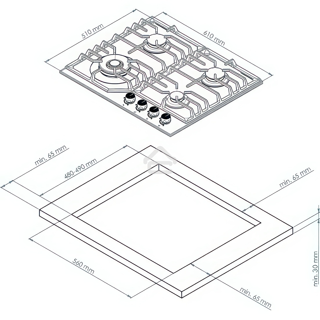 Газовая варочная панель Kuppersberg FS 610 C Bronze, газ, Classic, 61 см, автоматический электроподжиг, газ-контроль, SABAF конфорки, чугунные решетки, цвет бежевый, цвет фурнитуры бронзовый