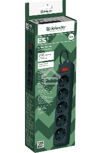 Сетевой фильтр Defender ES, 5.0м, 5 розеток, черный