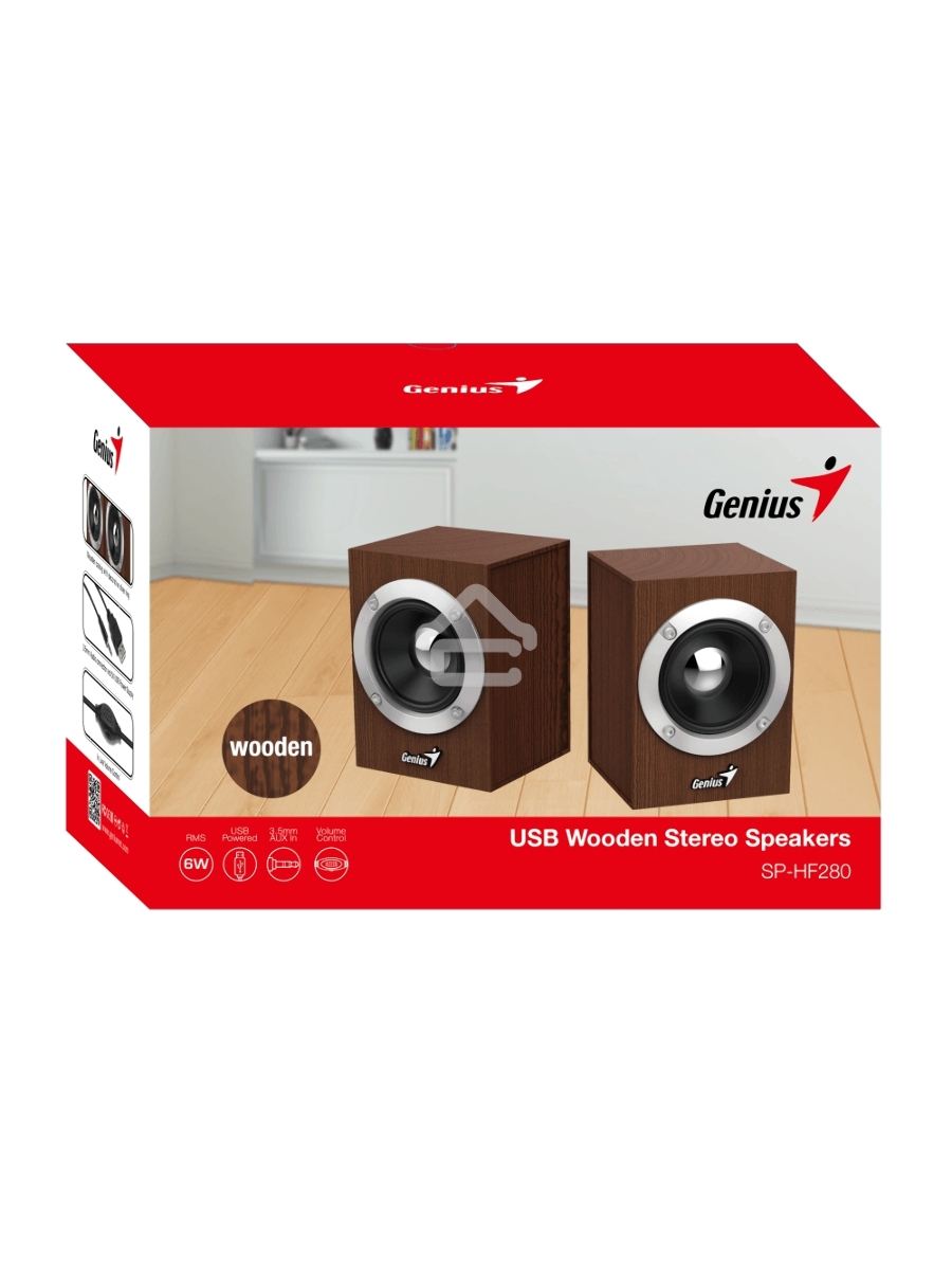 Колонки GENIUS SP-HF280 wooden USB {Проводной пульт регулировки громкости для легкого управления}