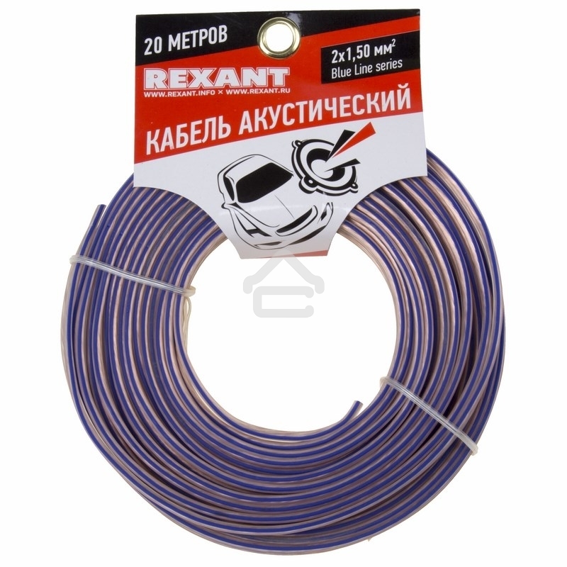 Кабель акустический Rexant 2х1,50 мм², прозрачный BLUELINE, мини-бухта 20 м
