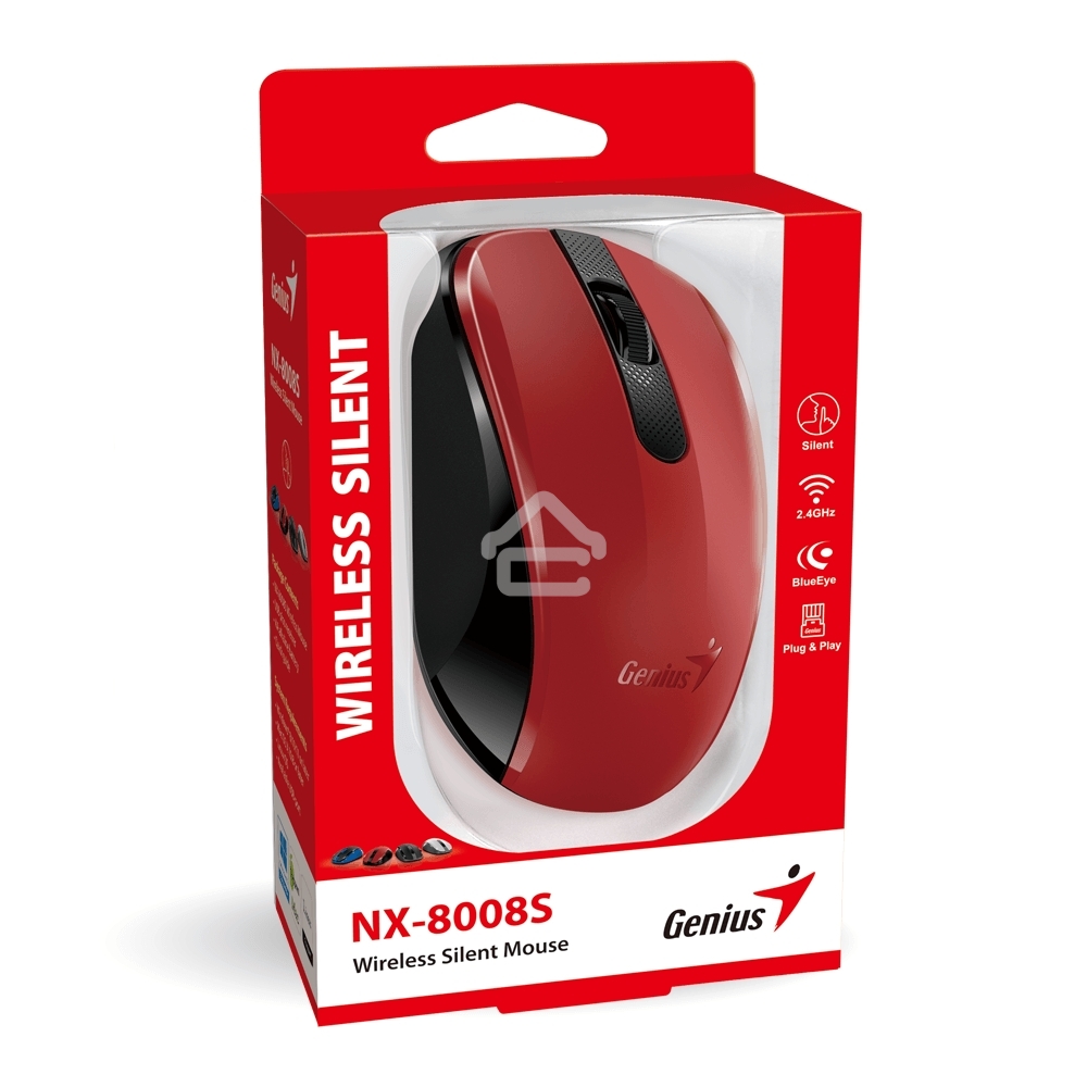 Мышь беспроводная Genius NX-8008S красный, 1200 dpi, радиоканал, USB, кнопки - 3