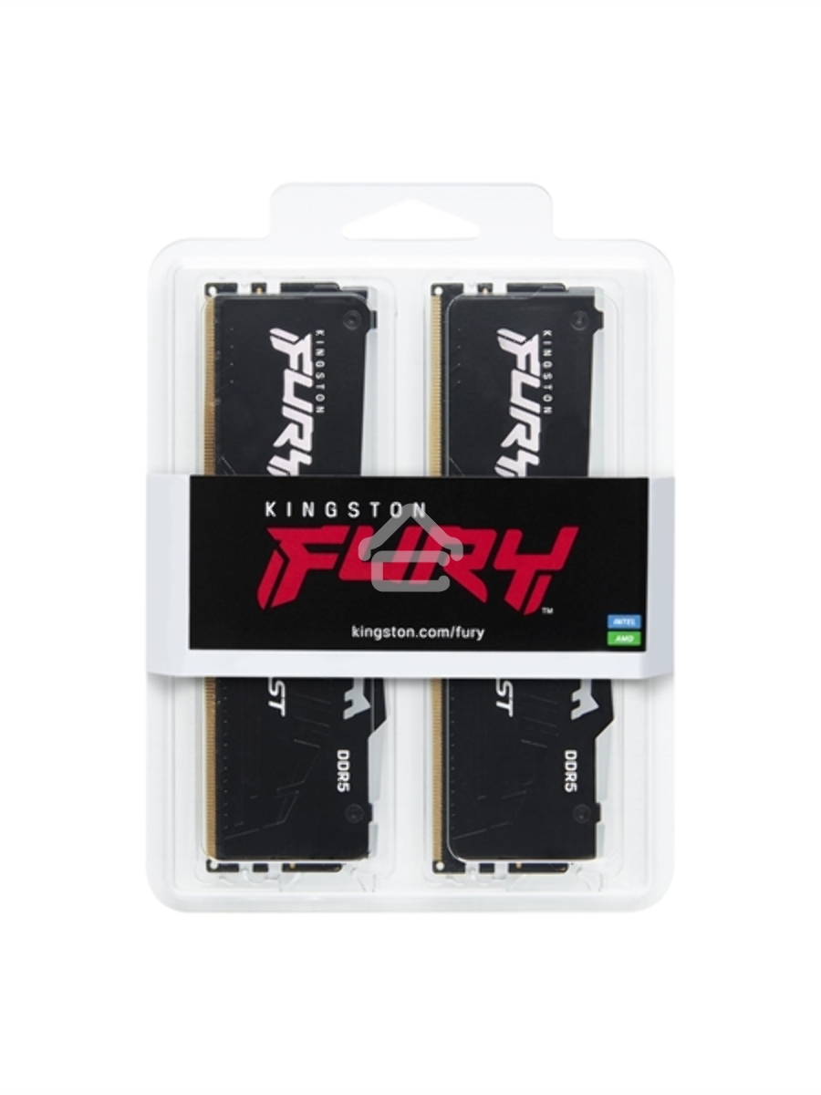 Оперативная память Kingston Fury Beast, DDR5, 64GB (2x32GB), 5200MHz, CL40, DIMM, с радиатором, RGB, черный