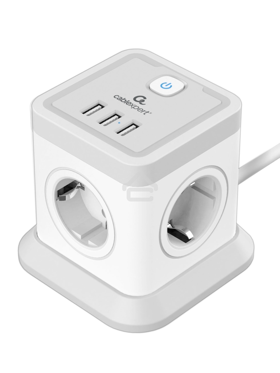 Сетевой фильтр Cablexpert Tower, TWR-4-U3-W-2, 4р, 10А, 3xUSB, 3.1А, 2м, ур.защиты 2+, белый, коробка