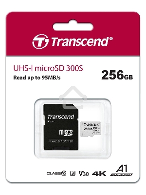 Флеш карта microSD 256GB Transcend microSDXC Class 10 UHS-I U3, V30, A1, (SD адаптер), TLC