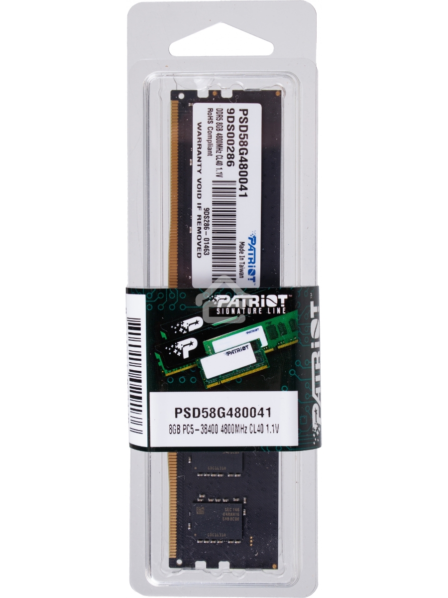 Оперативная память Patriot Signature, DDR5, 8GB (1x8 GB), 4800 MHz, CL40, DIMM