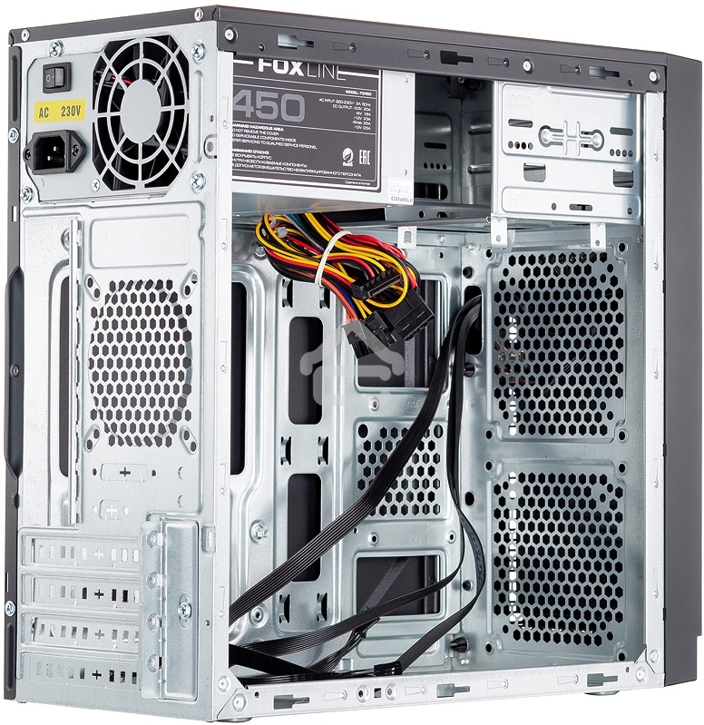 Компьютерный корпус с блоком питания 450Вт. Case Foxline FL-702, mATX, 1x5.25EXT, 1x3.5EXT, 2x3.5INT, 2xUSB 2.0, HDA, w/o FAN, w/450W ATX PSU, w/1.2m EU pwr cord