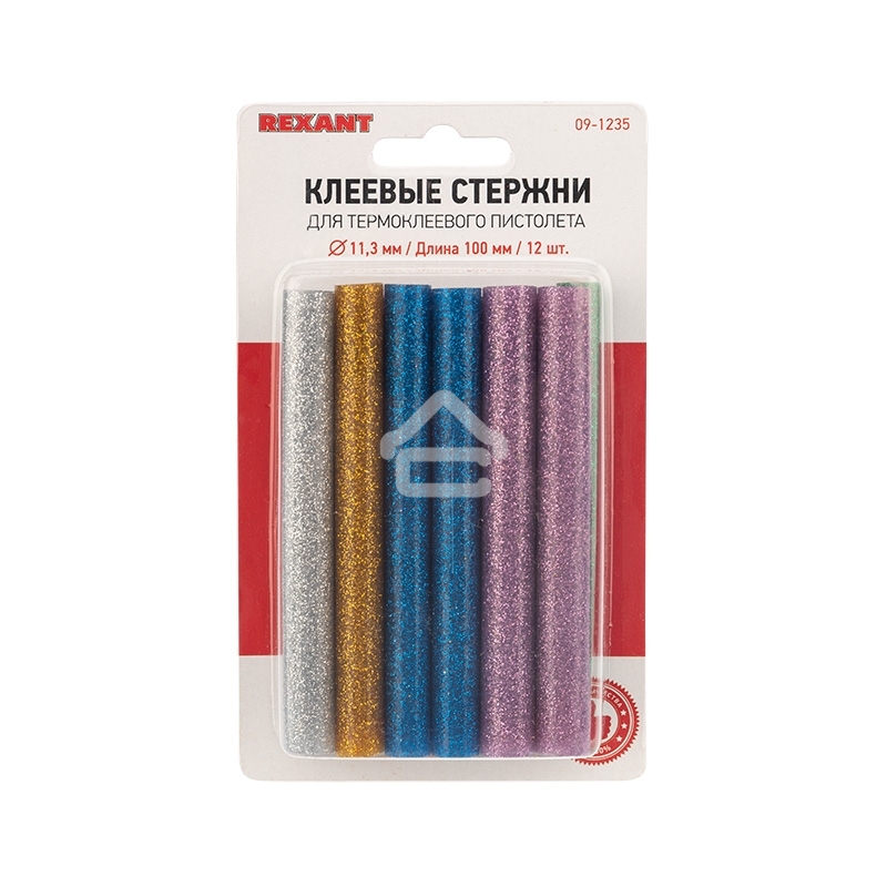 Клеевые стержни Rexant, Ø11 мм, 100 мм, цветные с блестками, 12 шт., блистер