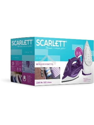 Утюг Scarlett SC-SI30K51  (фиолетовый) Мощность, Вт: 2200; Световой индикатор работы: Да; Регулируемый пар до г/мин: 60; Паровой удар до г/мин: 120; Резервуар для воды, мл: 250; Функция разбрызгивания воды: Да; Терморегулятор: Да; Вертикальное отпаривание