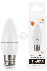 Лампа светодиодная Gauss Elementary 30210 10Вт цок.:E27 свеча 220B 3000K св.свеч.бел.теп. (упак.:10шт)