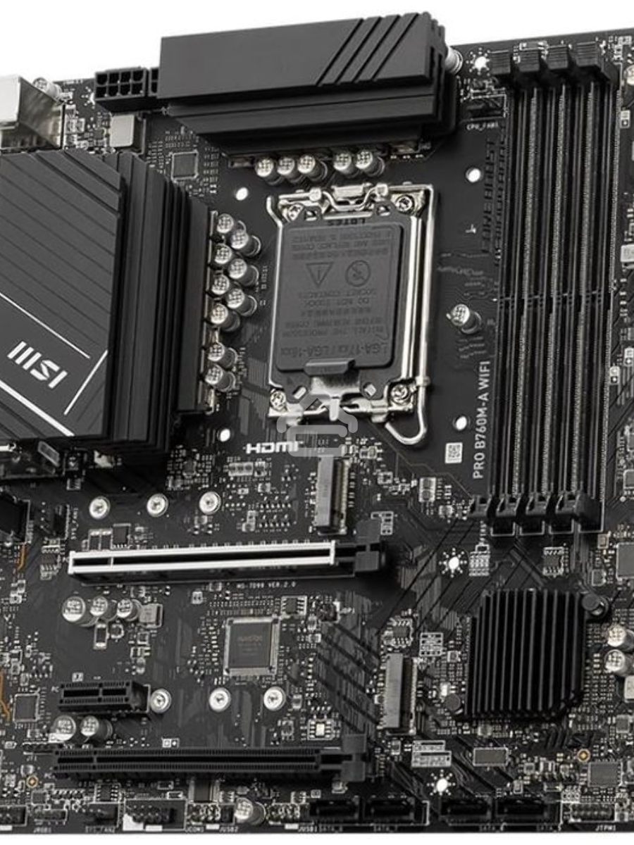 Материнская плата MSI PRO B760M-A WIFI, LGA 1700, Intel B760, 4xDDR5, 4xSATA, 2xM.2, 1xPCI-E 4.0 x16, 1xPCI-E 4.0 x4, 2xHDMI, 2xDP, 1x2.5Gb LAN, 2xUSB-A 2.0, 2xUSB 3.2 Gen 1, 2xUSB 3.2 Gen 2, 3x3.5 мм, 7.1, Micro-ATX