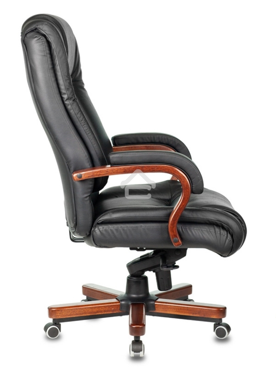 Кресло руководителя Бюрократ T-9925WALNUT/BLACK черный, кожа, крестовина дерево