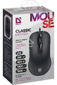Мышь проводная Defender Classic MB-230 черный, 1600 dpi, USB, кнопки - 4