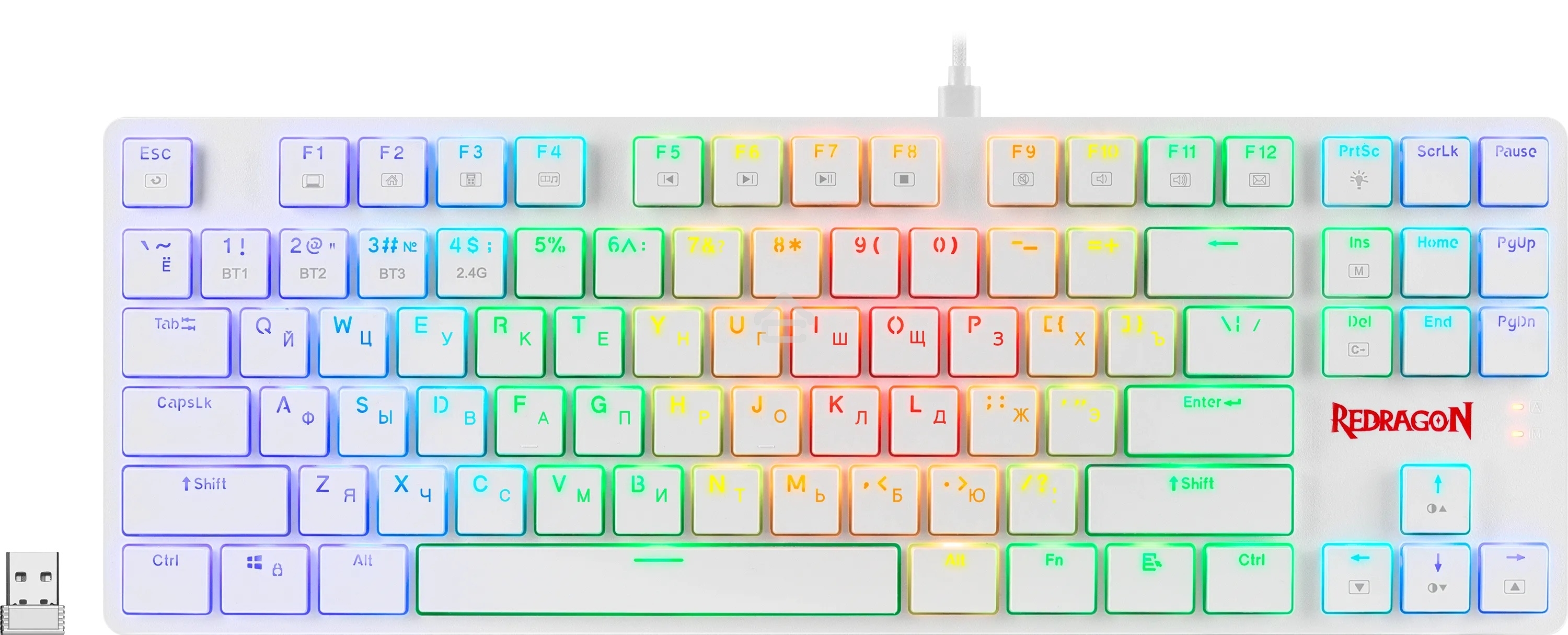 Клавиатура беспроводная Redragon Anubis беспроводная, USB, Bluetooth/Радиоканал, белый