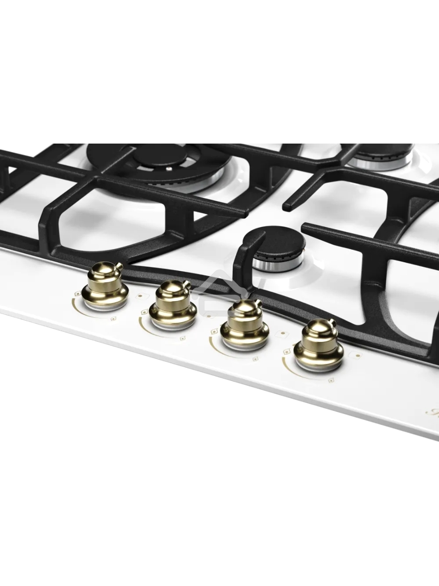 Варочная поверхность Kuppersberg FS 610 W Bronze, газ, Classic, 61 см, автоматический электроподжиг, газ-контроль, SABAF конфорки, чугунные решетки, цвет белый, цвет фурнитуры бронзовый