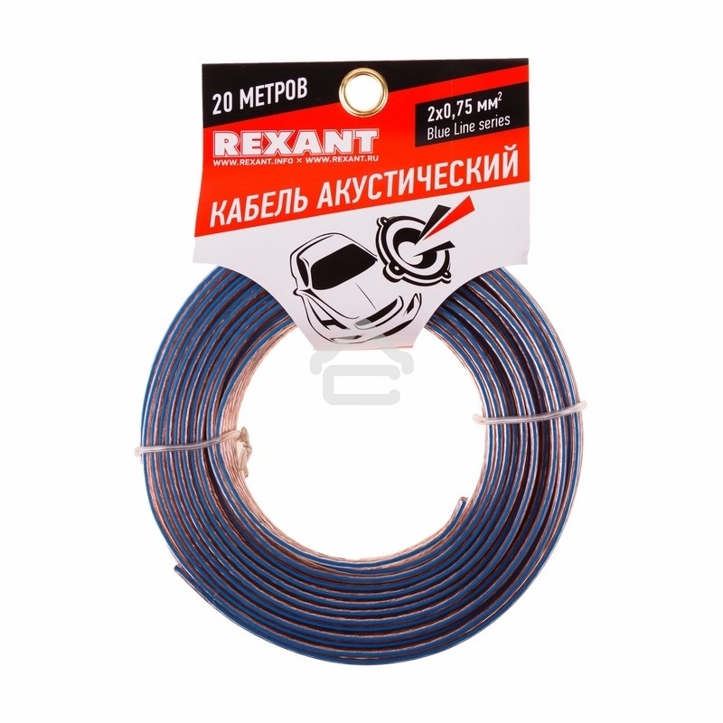 Кабель акустический Rexant 2х0,75 мм², прозрачный BLUELINE, мини-бухта 20 м