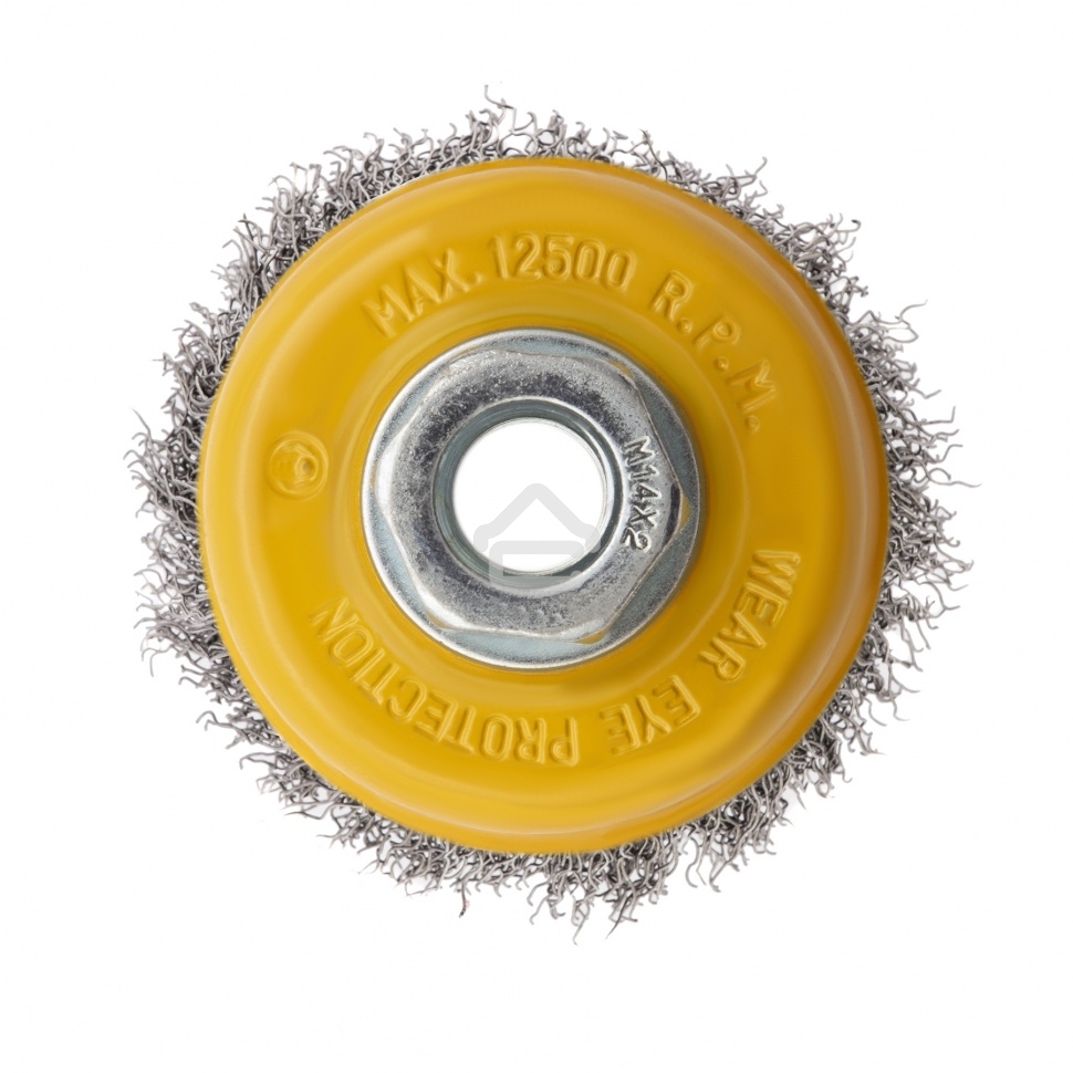 Щетка для УШМ Denzel 75 мм, М14, чашка, витая нержавеющая проволока 0,3 мм