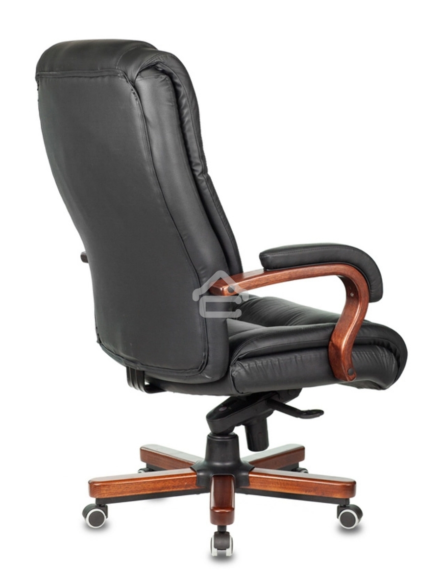 Кресло руководителя Бюрократ T-9925WALNUT/BLACK черный, кожа, крестовина дерево