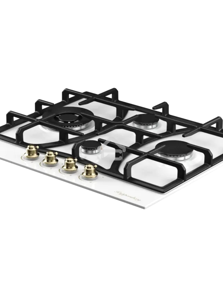 Варочная поверхность Kuppersberg FS 610 W Bronze, газ, Classic, 61 см, автоматический электроподжиг, газ-контроль, SABAF конфорки, чугунные решетки, цвет белый, цвет фурнитуры бронзовый