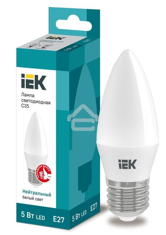 Лампа светодиодная ECO C35 5Вт свеча 4000К белый E27 450лм 230-240В ИЭК LLE-C35-5-230-40-E27