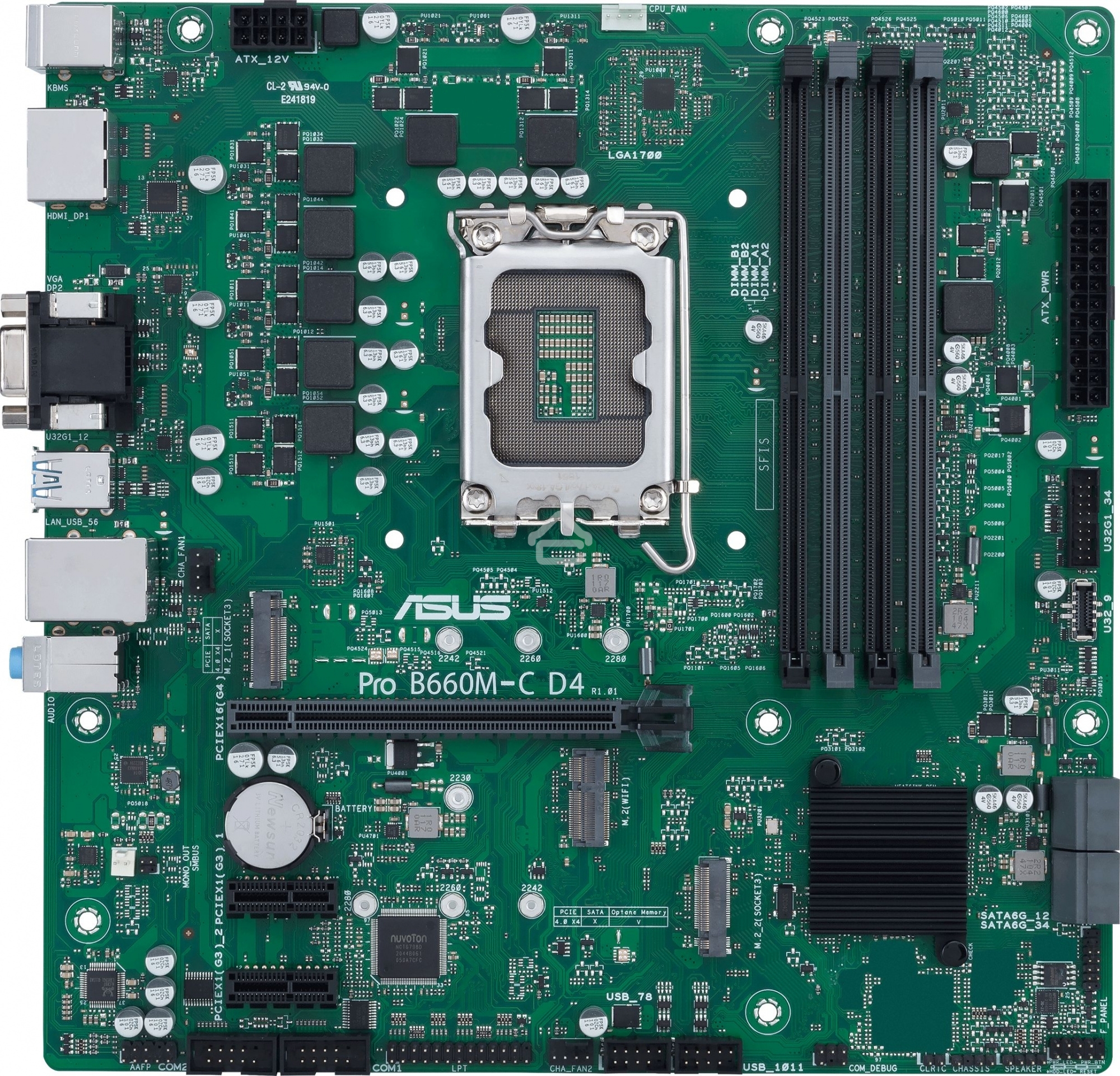 Материнская плата ASUS Pro B660M-C D4-CSM, LGA 1700, Intel B660, 4xDDR4, 1xHDMI, 1xVGA, 2xDP, 1x1Gb LAN, 2xUSB-A, 3x3.5 мм, 7.1, Micro-ATX